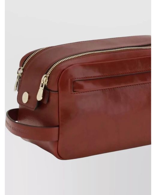 Brunello Cucinelli Red Rectangular Leather Travel Toiletry Bag for men