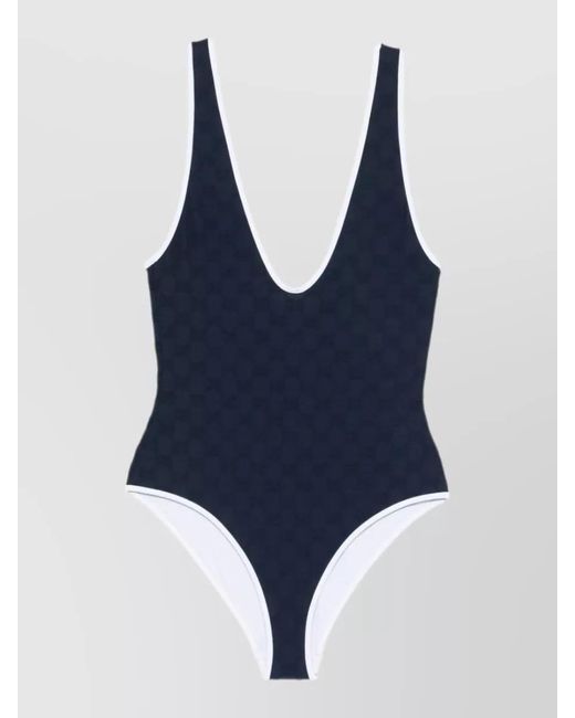 Gucci Blue Beachwear Swimsuit Contrast Trim Deep Neckline