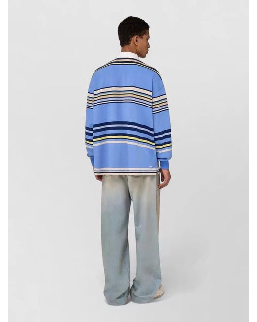 Amiri Blue Oversized Striped Long Sleeve Polo Shirt for men