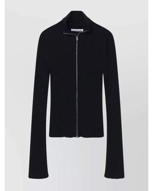 Acne Blue Ribbed High Collar Zip Cardigan