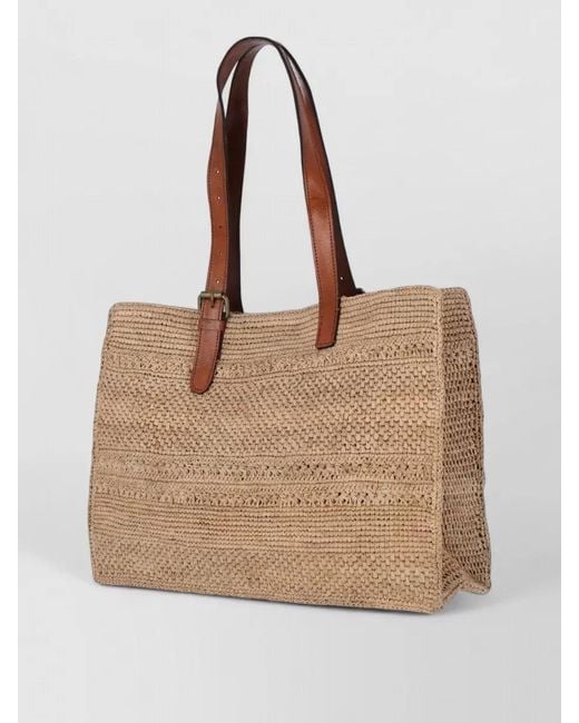 IBELIV Natural Leather Handle Rectangular Shopper Woven Texture