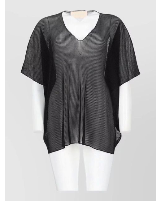Circus Hotel Black V Neckline Sheer Beachwear Loose Top
