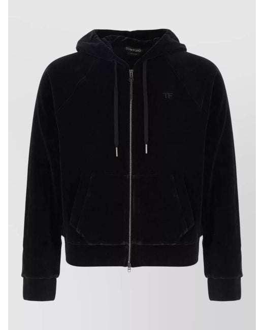 Tom Ford Blue Chenille Hooded Sweatshirt Long Sleeves Kangaroo Pocket
