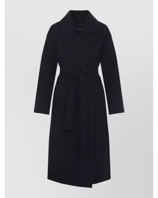 Max Mara Blue Virgin Wool Belted Trench Coat