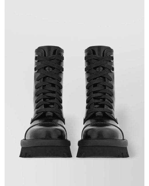 Ferragamo Black Leather Combat Ankle Boots