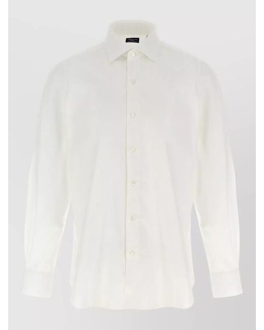 Finamore 1925 White Napoli Shirt Button Down Collar Cuffs for men