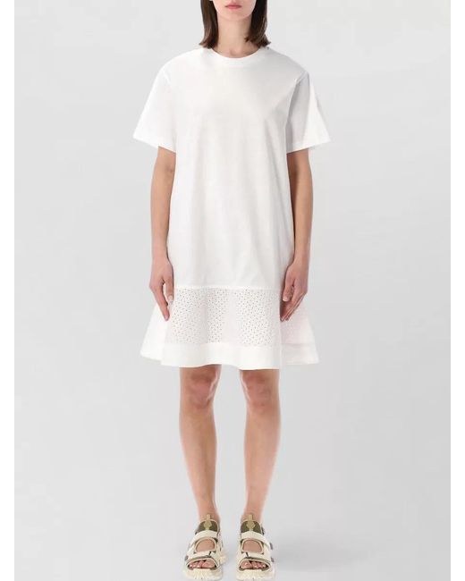 Moncler White Dress Eyelet Hem Knee Length Relaxed