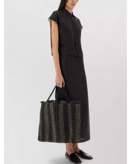 Alysi Black Linen Maxi Skirt Slit High Waist