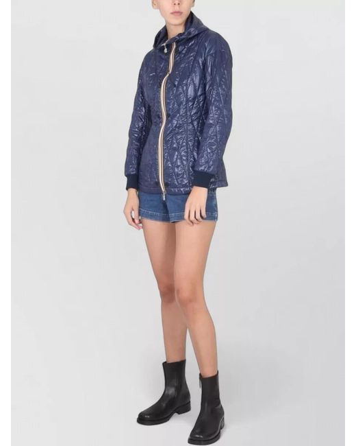 K-Way Blue Hooded Quilted Jacket Long Sleeves Drawstring
