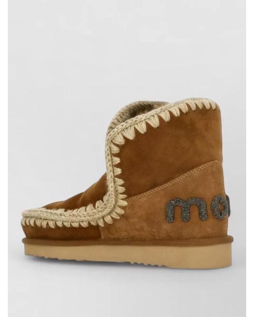 Mou Brown Ankle Boots Leather Crochet Stitching