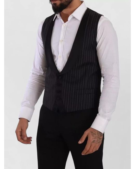 Dolce & Gabbana Blue Striped Wool Silk Waistcoat for men