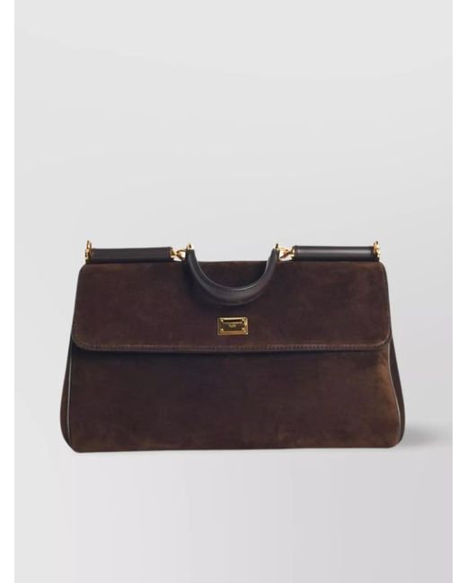 Dolce & Gabbana Brown My Sicily Medium Leather Suede Shoulder Bag