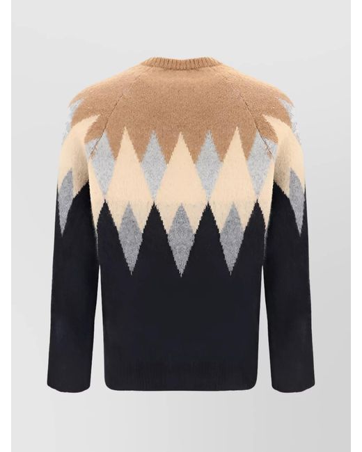 Laneus Black Argyle Geometric Crew Neck Sweater for men