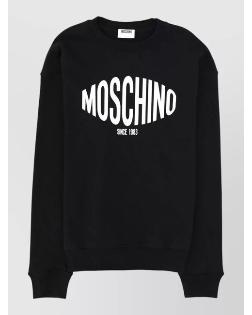 Moschino Black Logo Crew Neck Sweatshirt Ribbed Trim for men