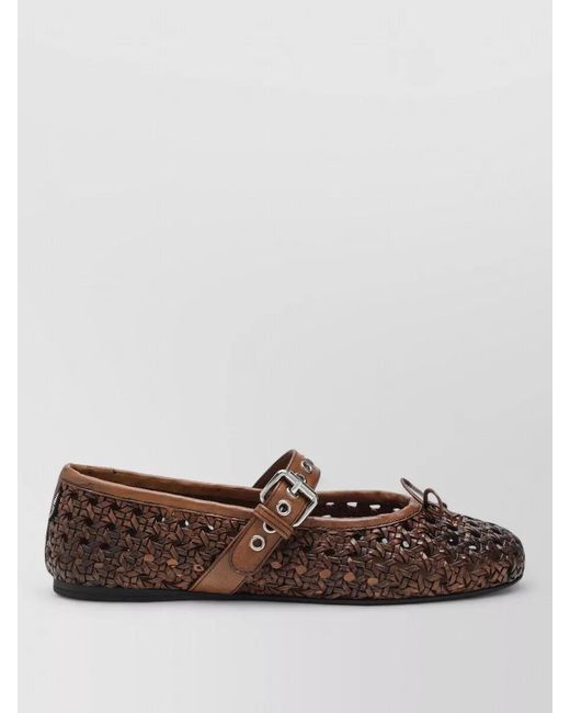 Miu Miu Brown Flat Sole Round Toe Woven Ballerina Shoes