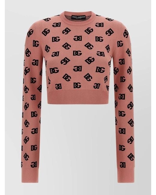 Dolce & Gabbana Pink Logo-Jacquard Cropped Jumper