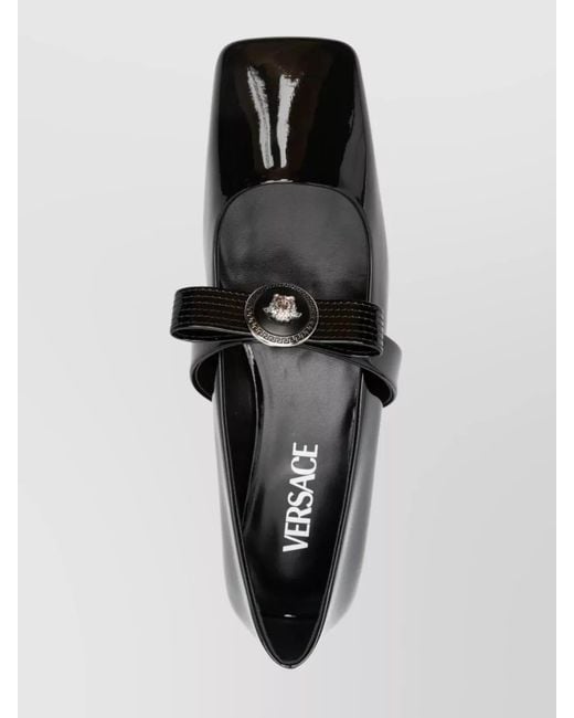 Versace Black Patent Leather Gianni Ribbon Ballerina Shoes