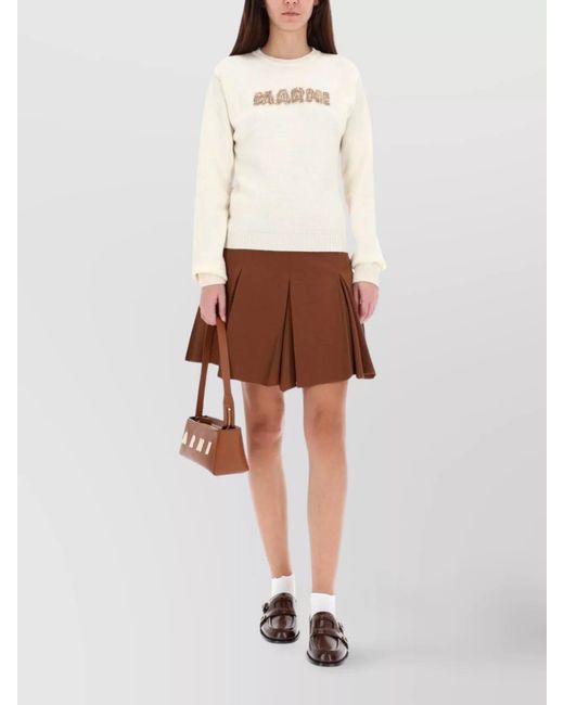 Marni White Virgin Wool Pleated Mini Skirt