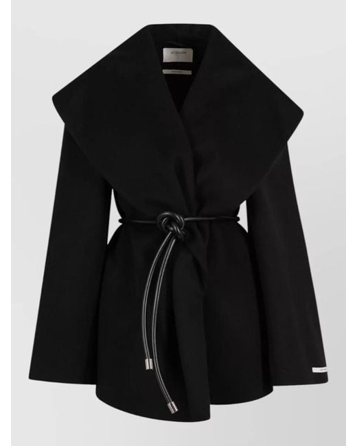 Sportmax Black Wool Cape Belt Long Sleeves Collar