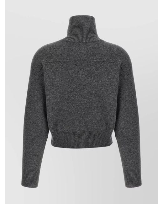 Brunello Cucinelli Gray 'Shiny Zipper Pull' Wool Cardigan
