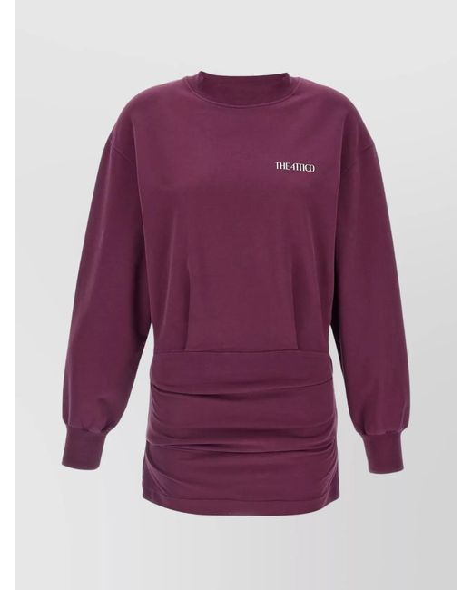 The Attico Purple Ribbed High-Neck Draped Mini Dress