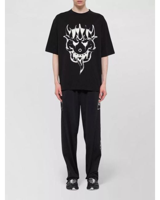 Y-3 Black Cotton Crew Neck Graphic Print T-Shirt for men