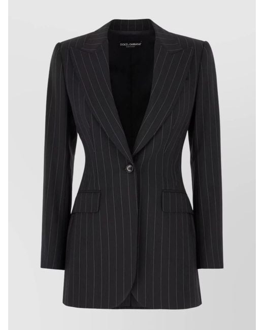 Dolce & Gabbana Black Embroidered Virgin Wool Single-Breasted Blazer