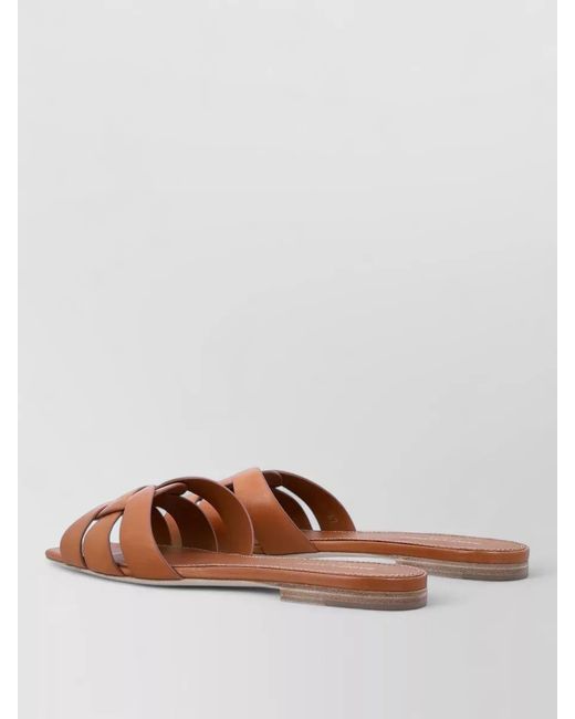 Saint Laurent Brown Tribute Flat Sandals Leather Straps Square Toe