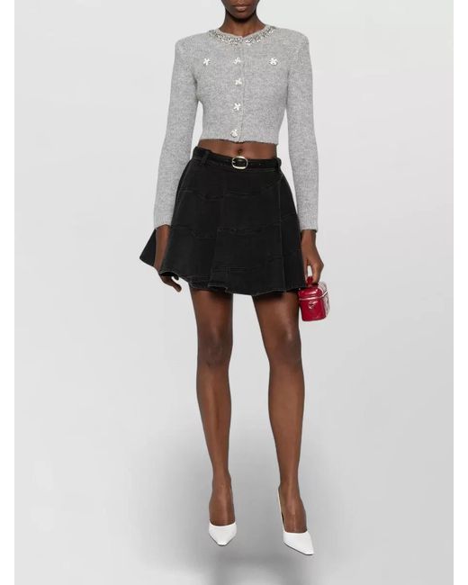 Self-Portrait White Cropped Knit Cardigan Crystal Neckline Buttons
