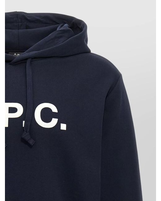 A.P.C. Blue Cotton Logo-Print Hoodie for men