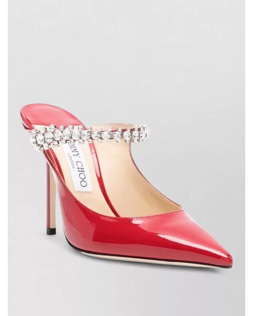Jimmy Choo Red Crystal Strap Velvet Pumps 100 Stiletto Heel