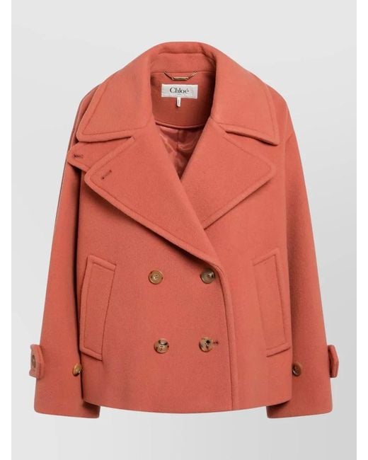 Chloé Orange Double Breasted Jacket Buttoned Cuffs Pockets Lapels