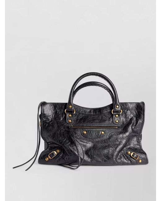 Balenciaga Black City Clutch Bag Buckle Strap Leather