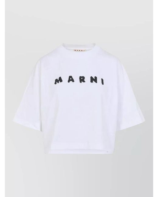 Marni White Cotton Oversized Logo-Print T-Shirt