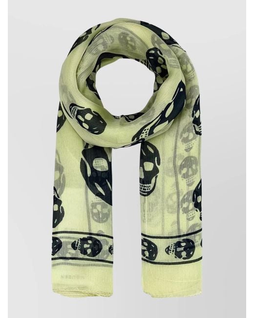 Alexander McQueen Green Skull Print Sheer Silk Scarf