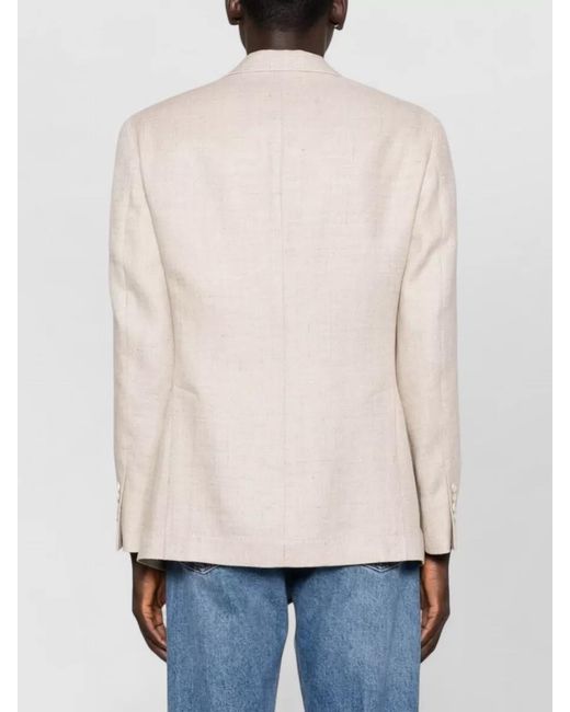 Brunello Cucinelli Natural Silk Linen Wool Single-Breasted Blazer for men