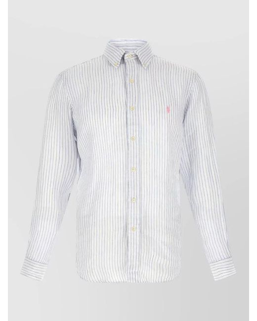 Polo Ralph Lauren White Striped Linen Long-Sleeve Shirt for men