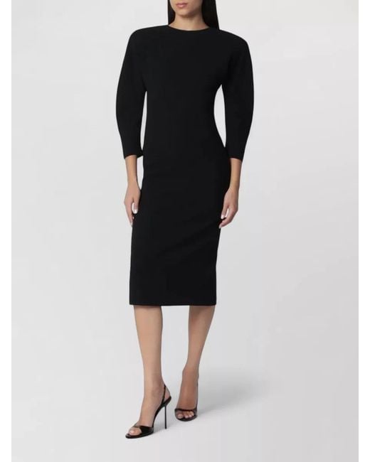 ANDAMANE Black Slim Fit Midi Dress Round Neckline