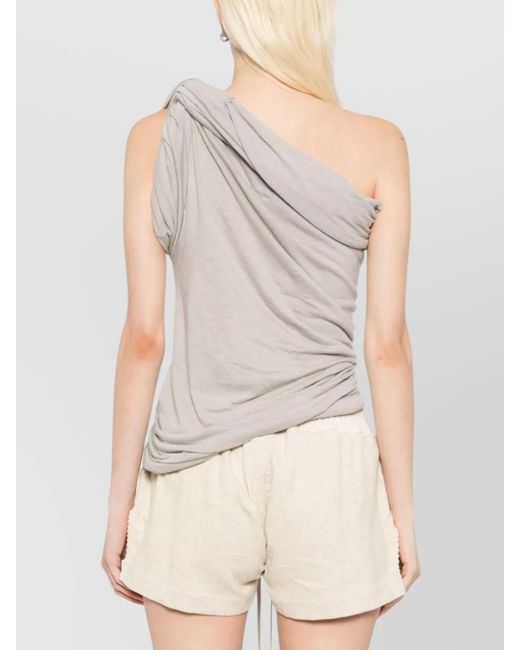 Rick Owens White Cotton Draped Tank Top