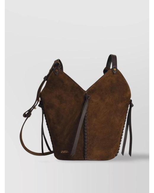 Isabel Marant Brown Mini Bucket Bag With Adjustable Strap And Side Tassels