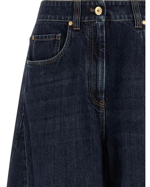 Brunello Cucinelli Blue High Waist Wide Leg Barrel Jeans