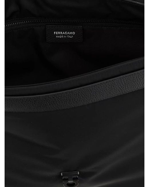 Ferragamo Black Twins Shoulder Bag Adjustable Strap Flap for men