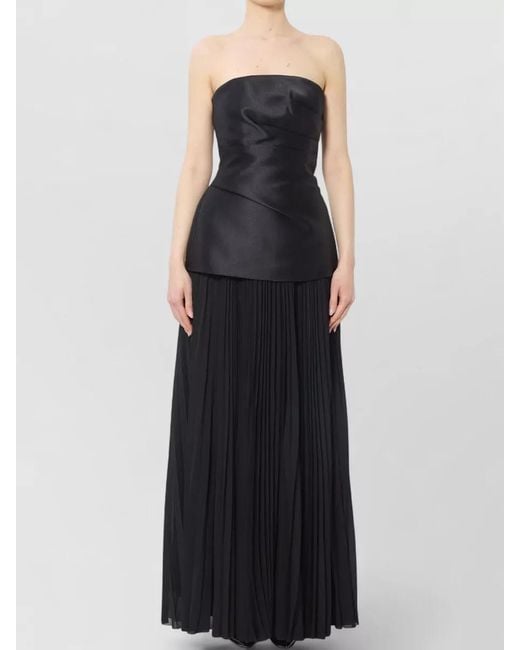 Solace London Black Claudette Strapless Twill Chiffon Maxi Dress