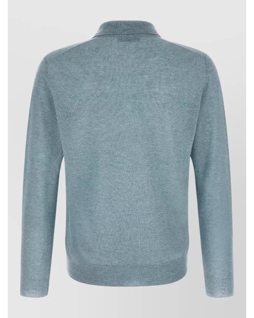 Zanone Blue Long Sleeve Cashmere Polo Shirt for men
