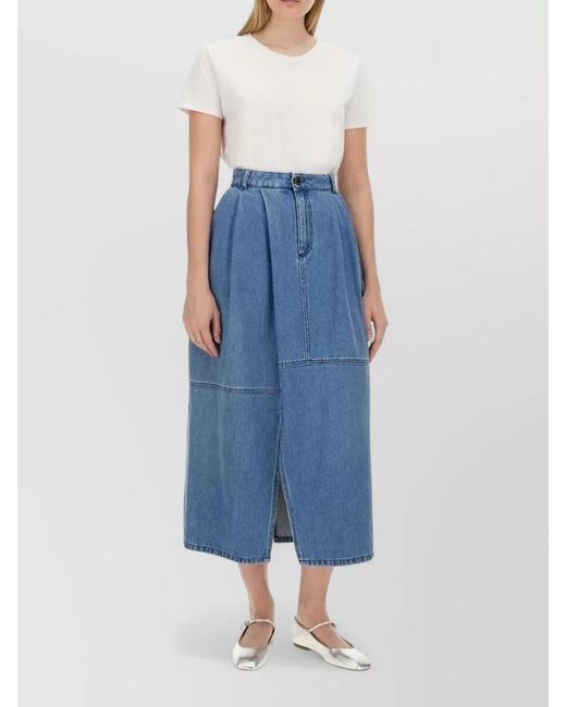 Alysi Blue High Waist Midi Skirt Belt Loops