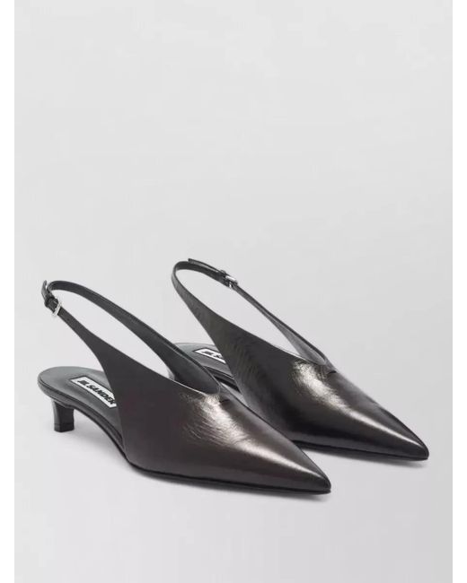 Jil Sander Gray Pointed Toe Kitten Heel Slingback Pumps