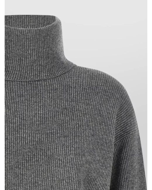 Brunello Cucinelli Gray Rib Knit Sweater Dropped Shoulders Collar Detail