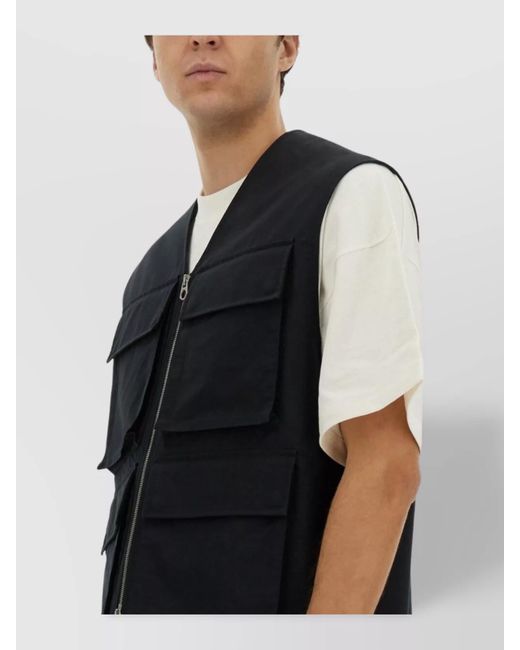 Jil Sander Black Cotton Silk Cargo Vest for men