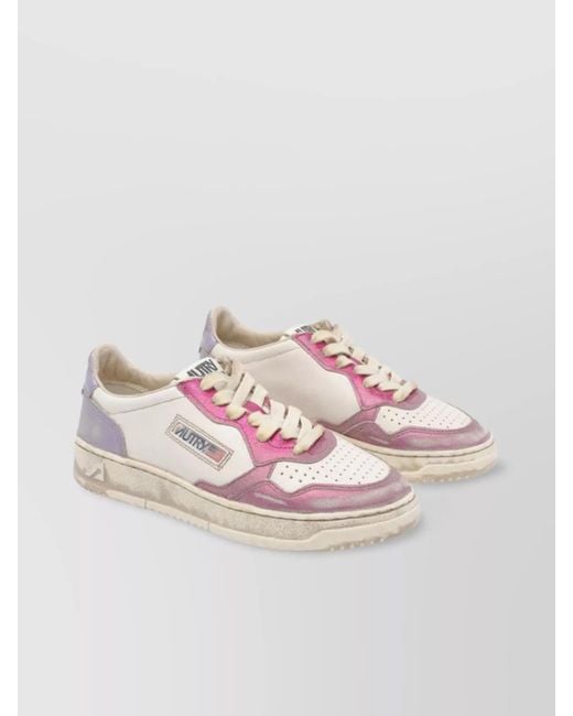 Autry Pink Round Toe Low Top Sneakers