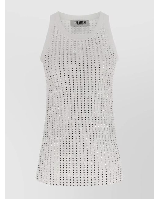 The Attico White Rhinestone Tank Top